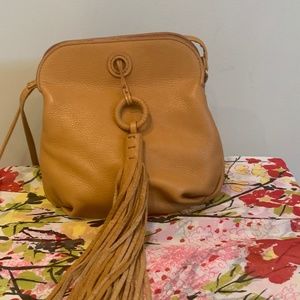 Hobo  Birdy Velvet Pebbled Leather Crossbody Handbag.  Chestnut color.